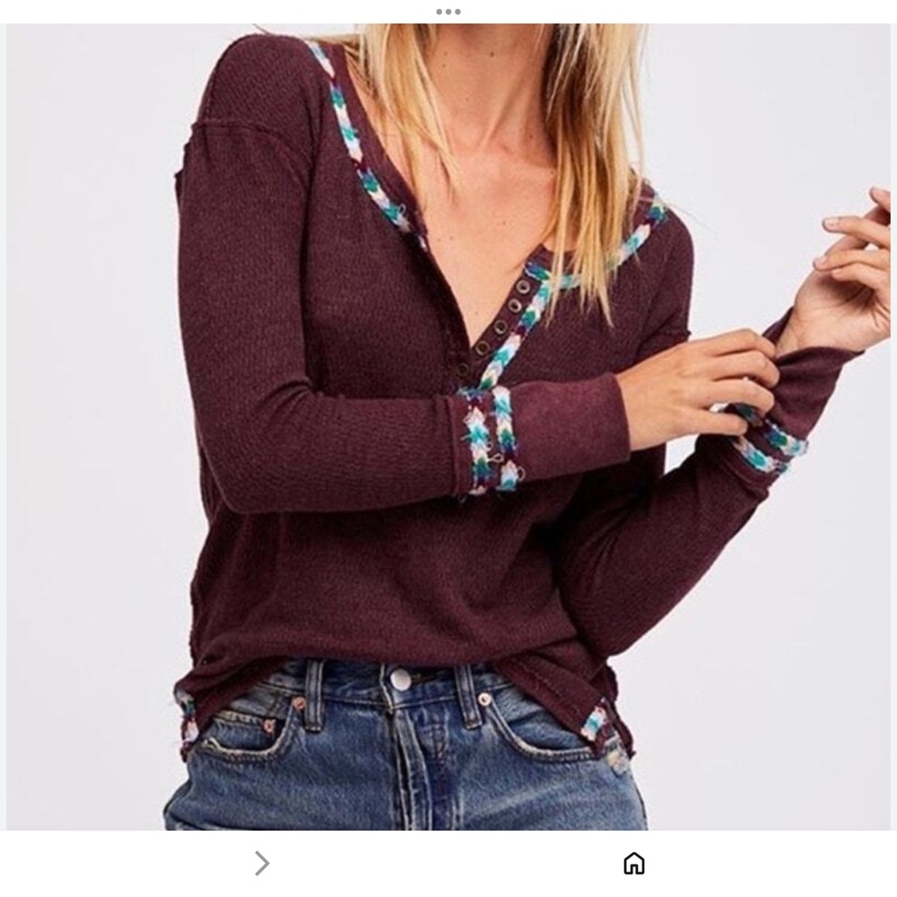 Vintage We The Free People Rainbow Thermal Henley Long Sleeve Women’s Top